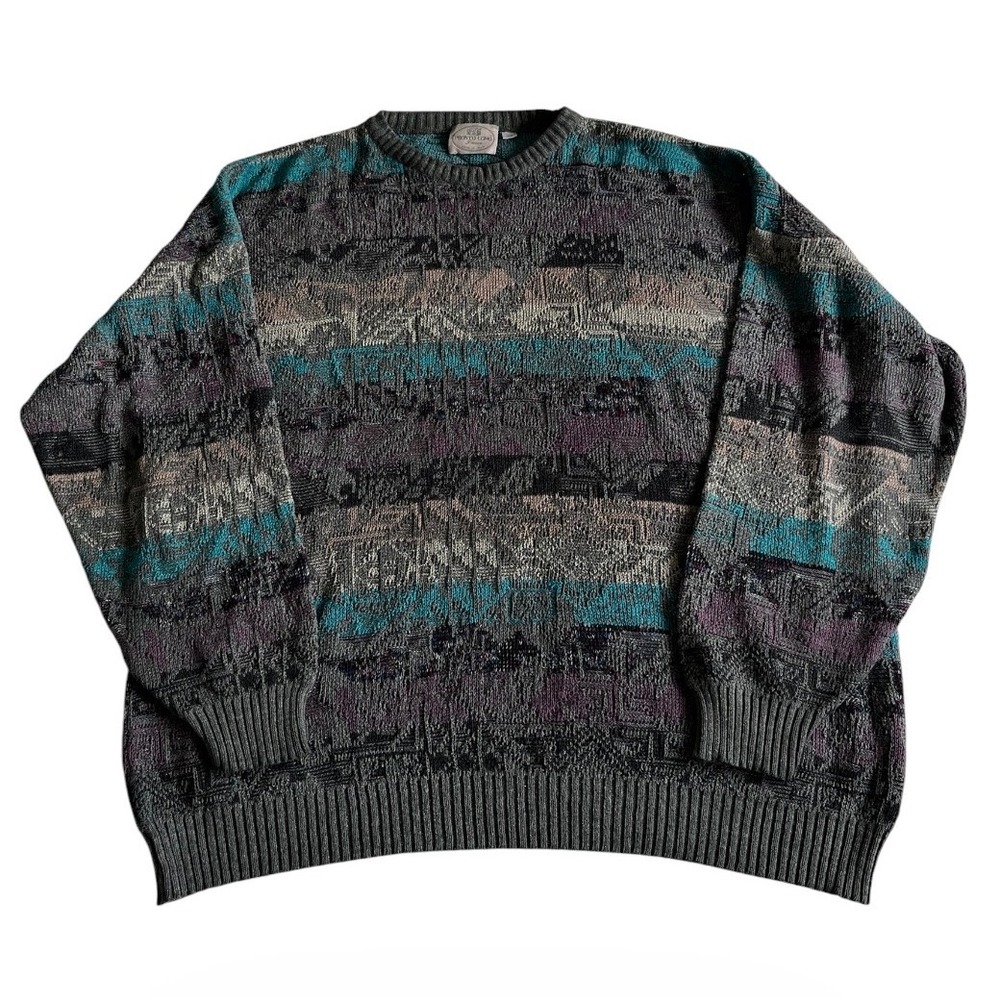 Vintage Pronto Uomo Knit Sweater Mens Large Abstract Italy 90s 3x (Fits XL)